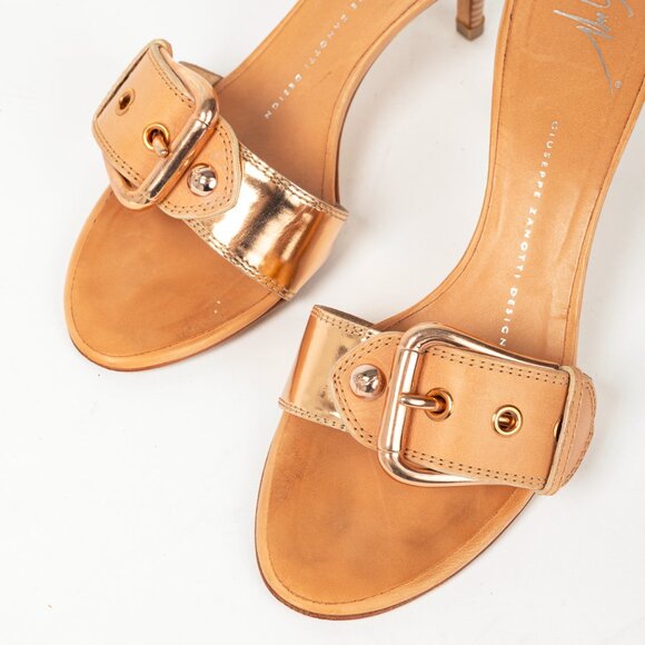 Giuseppe Zanotti Camel Leather Buckled Mule Sandals - Picture 7 of 11